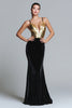 Load image into Gallery viewer, Queendancer Women Sparkly Gold and Black Velvet Long Holiday Party Dress with Sequins Mermaid Spaghetti Straps Evening Dress