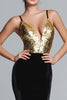 Load image into Gallery viewer, Sparkly Gold and Black Mermaid Velvet Long Holiday Party Dress with Sequins