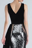 Load image into Gallery viewer, Sparkly Black and Silver Sequins Long Holiday Party Dress with Side Cape