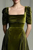 Load image into Gallery viewer, Olive Velvet A Line Square Neck Long Sleeves Holiday Party Dress