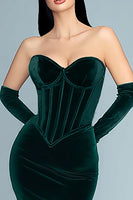 Load image into Gallery viewer, Dark Green Velvet Mermaid Sweetheart Long Corset Holiday Party Dress