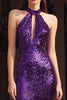 Load image into Gallery viewer, Sparkly Purple Sequins Halter Long Holiday Party Dress with Keyhole