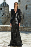 Load image into Gallery viewer, Sparkly Black Mermaid Sequin Long Sleeves Holiday Party Dress