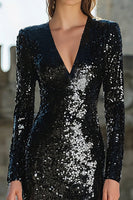 Load image into Gallery viewer, Sparkly Black Mermaid Sequin Long Sleeves Holiday Party Dress