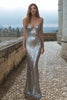 Load image into Gallery viewer, Sparkly Silver Sequin Mermaid Spaghetti Straps Long Holiday Party Dress