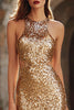 Load image into Gallery viewer, Sparkly Gold Sequin Cut Out Mermaid Long Holiday Party Dress