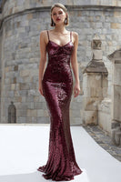 Load image into Gallery viewer, Sparkly Burgundy Sequin Mermaid Long Holiday Party Dress