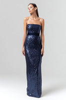 Load image into Gallery viewer, Sparkly Navy Sequin Mermaid Strapless Long Holiday Party Dress