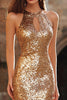 Load image into Gallery viewer, Sparkly Gold Sequin Mermaid Long Holiday Party Dress with Keyhole