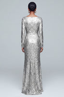 Load image into Gallery viewer, Sparkly Gold Mermaid Sequin V-Neck Long Sleeves Holiday Party Dress