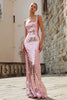 Load image into Gallery viewer, Sparkly Pink Sequin Mermaid Square Neck Long Holiday Party Dress