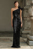 Load image into Gallery viewer, Sparkly Black Sequins Mermaid Long Holiday Party Dress with Bow