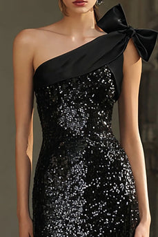 Sparkly Black Sequins Mermaid Long Holiday Party Dress with Bow