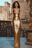 Load image into Gallery viewer, Sparkly Gold Sequin Scoop Neck Mermaid Long Holiday Party Dress