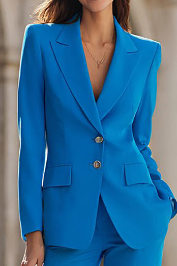 Blue 2 Piece Single Breasted Peak Lapel Business Suits with Pockets