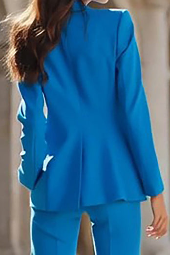 Blue 2 Piece Single Breasted Peak Lapel Business Suits with Pockets