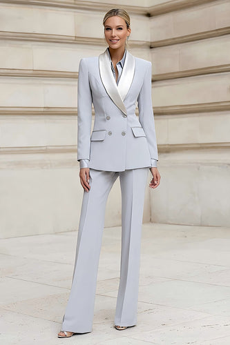 2 Piece Light Grey Shawl Lapel Double Breasted Business Suits