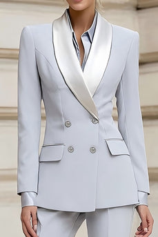 2 Piece Light Grey Shawl Lapel Double Breasted Business Suits