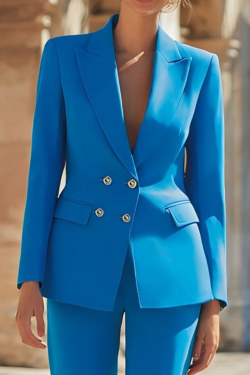Load image into Gallery viewer, 2 Piece Blue Peak Lapel Double Breasted Business Suits