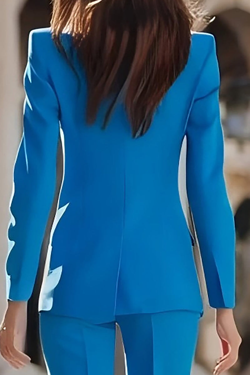 Load image into Gallery viewer, 2 Piece Blue Peak Lapel Double Breasted Business Suits