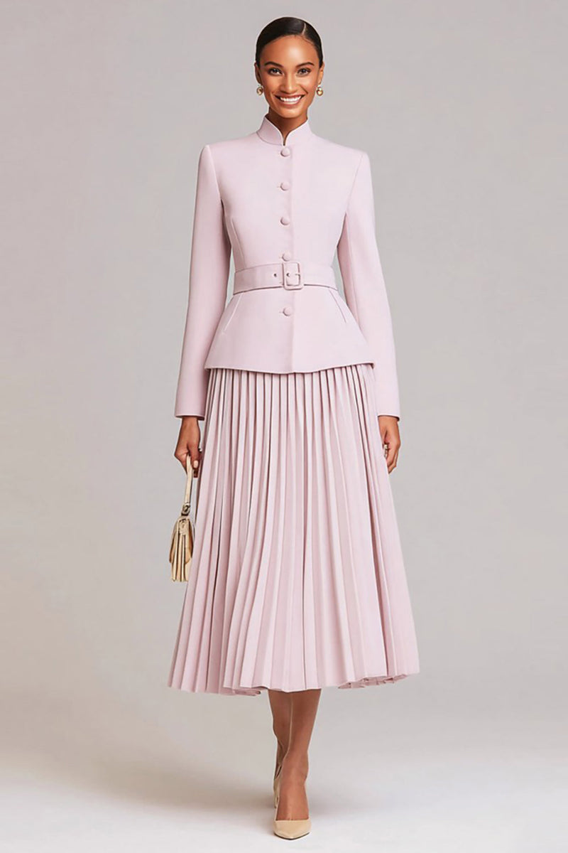 Load image into Gallery viewer, 2 Piece Light Pink High Neck Business Suits with Belt