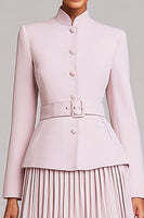 Load image into Gallery viewer, 2 Piece Light Pink High Neck Business Suits with Belt