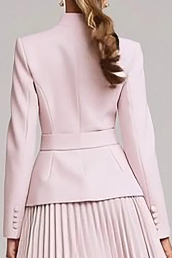 2 Piece Light Pink High Neck Business Suits with Belt