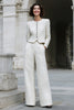 Load image into Gallery viewer, Ivory 2 Piece Tweed Wide Leg Long Sleeves Interview Outfits with Pockets