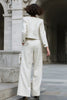Load image into Gallery viewer, Ivory 2 Piece Tweed Wide Leg Long Sleeves Interview Outfits with Pockets