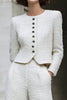 Load image into Gallery viewer, Ivory 2 Piece Tweed Wide Leg Long Sleeves Interview Outfits with Pockets