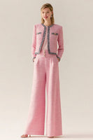 Load image into Gallery viewer, 2 Piece Pink Black Tweed Wide Leg Interview Outfits with Pockets