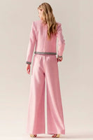 Load image into Gallery viewer, 2 Piece Pink Black Tweed Wide Leg Interview Outfits with Pockets