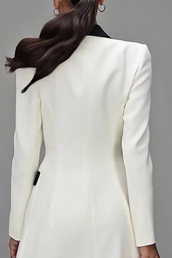 Ivory Black Double Breasted Peak Lapel Short Blazer Dress with Sleeves