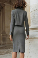 Load image into Gallery viewer, Grey Pencil Tweed 2 Piece Midi Interview Outfits with Slit