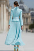 Load image into Gallery viewer, 2 Piece Light Blue Chiffon A Line Notched Lapel Business Suits with Belt
