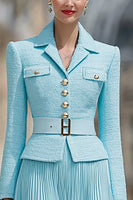 Load image into Gallery viewer, 2 Piece Light Blue Chiffon A Line Notched Lapel Business Suits with Belt
