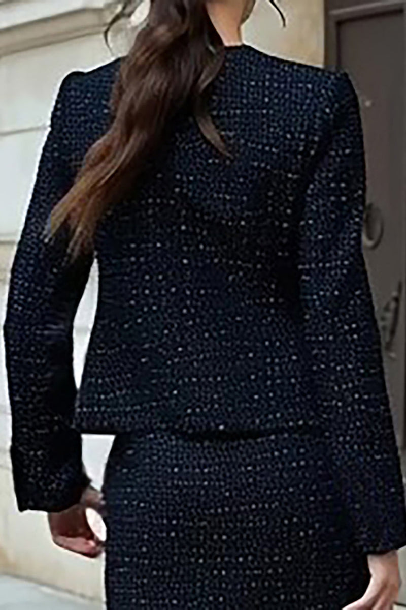 Load image into Gallery viewer, 2 Piece Black Tweed Single Breasted Interview Outfits with Slit