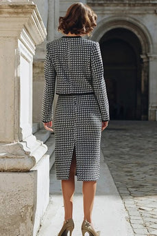 2 Piece Grey Tweed Single Breasted Pencil Midi Interview Outfits