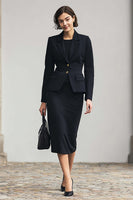 Load image into Gallery viewer, Black 2 Piece Pencil Notched Lapel Midi Business Suits