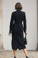 Load image into Gallery viewer, Black 2 Piece Pencil Notched Lapel Midi Business Suits