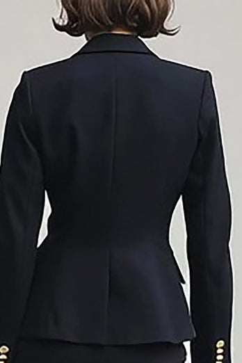 Black 2 Piece Pencil Notched Lapel Midi Business Suits