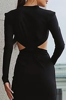 Load image into Gallery viewer, Black Pencil Satin Cut Out Midi Work Dress with Sleeves