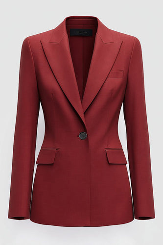 Dark Red Slim Fitted Peak Lapel Prom Blazer with Button