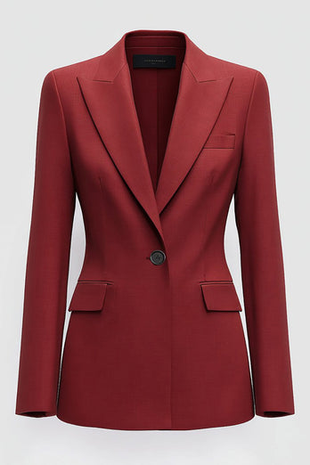 Dark Red Slim Fitted Peak Lapel Prom Blazer with Button