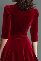 Load image into Gallery viewer, Burgundy Velvet V-Neck A Line Midi Holiday Party Dress with Sleeves
