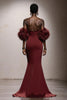 Load image into Gallery viewer, Burgundy Satin Mermaid Sweetheart Long Gala Dress with Feathers