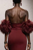 Load image into Gallery viewer, Burgundy Satin Mermaid Sweetheart Long Gala Dress with Feathers
