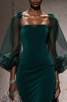 Load image into Gallery viewer, Dark Green Mermaid Square Neck Backless Long Sleeves Gala Dress
