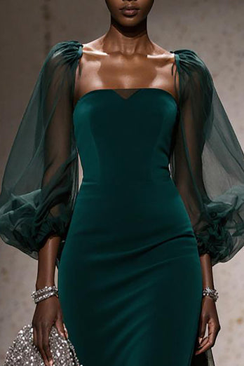 Dark Green Mermaid Square Neck Backless Long Sleeves Gala Dress