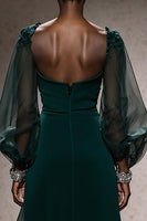 Load image into Gallery viewer, Dark Green Mermaid Square Neck Backless Long Sleeves Gala Dress